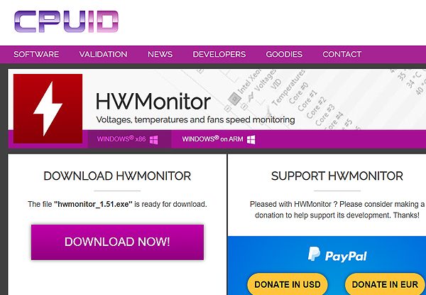 컴퓨터 온도 측정 프로그램 – HWMonitor