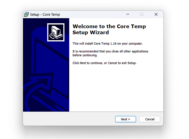 core-temp-설치-시작-창