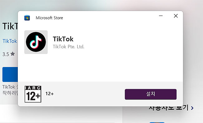 틱톡-마이크로소프트-스토어-설치-창-열림